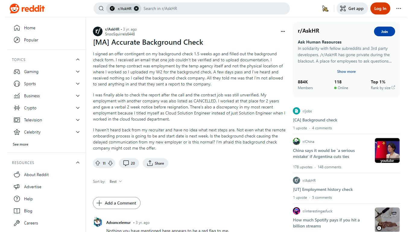 [MA] Accurate Background Check : r/AskHR - Reddit